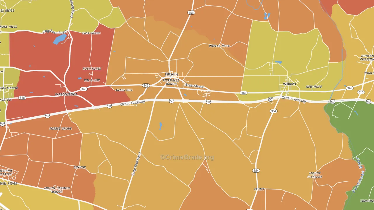 Pittsville, MD Map of Burglary Rates