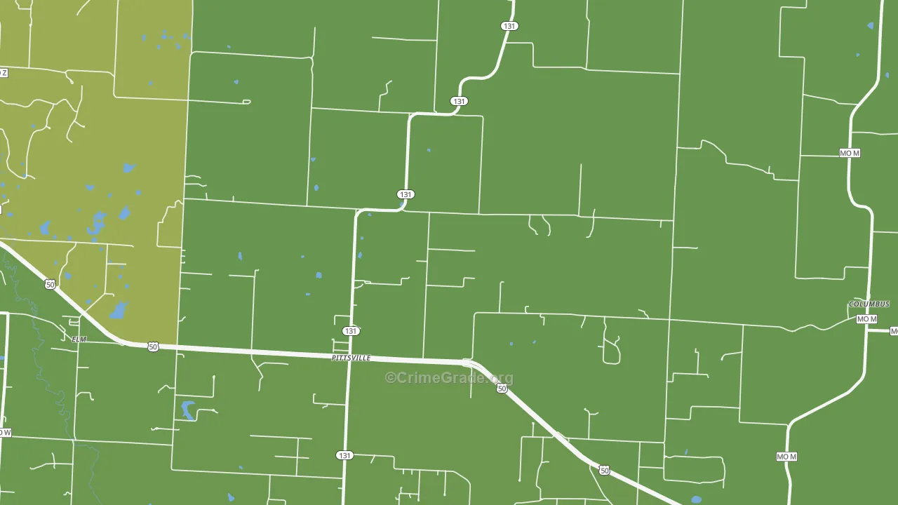 Pittsville, MO Map of Burglary Rates