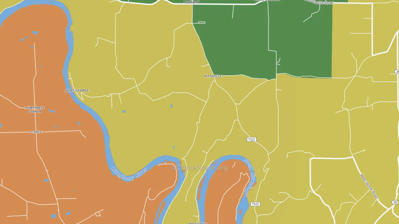 Pittsville, PA Map of Burglary Rates