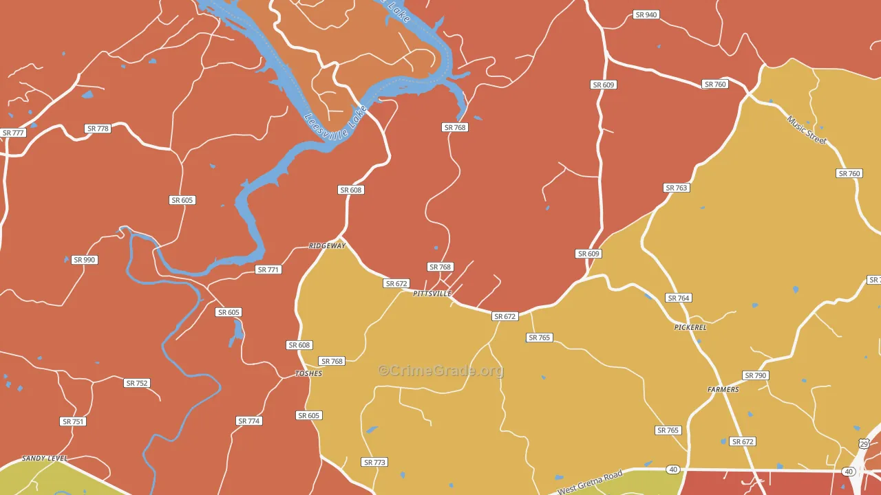 Pittsville, VA Map of Burglary Rates