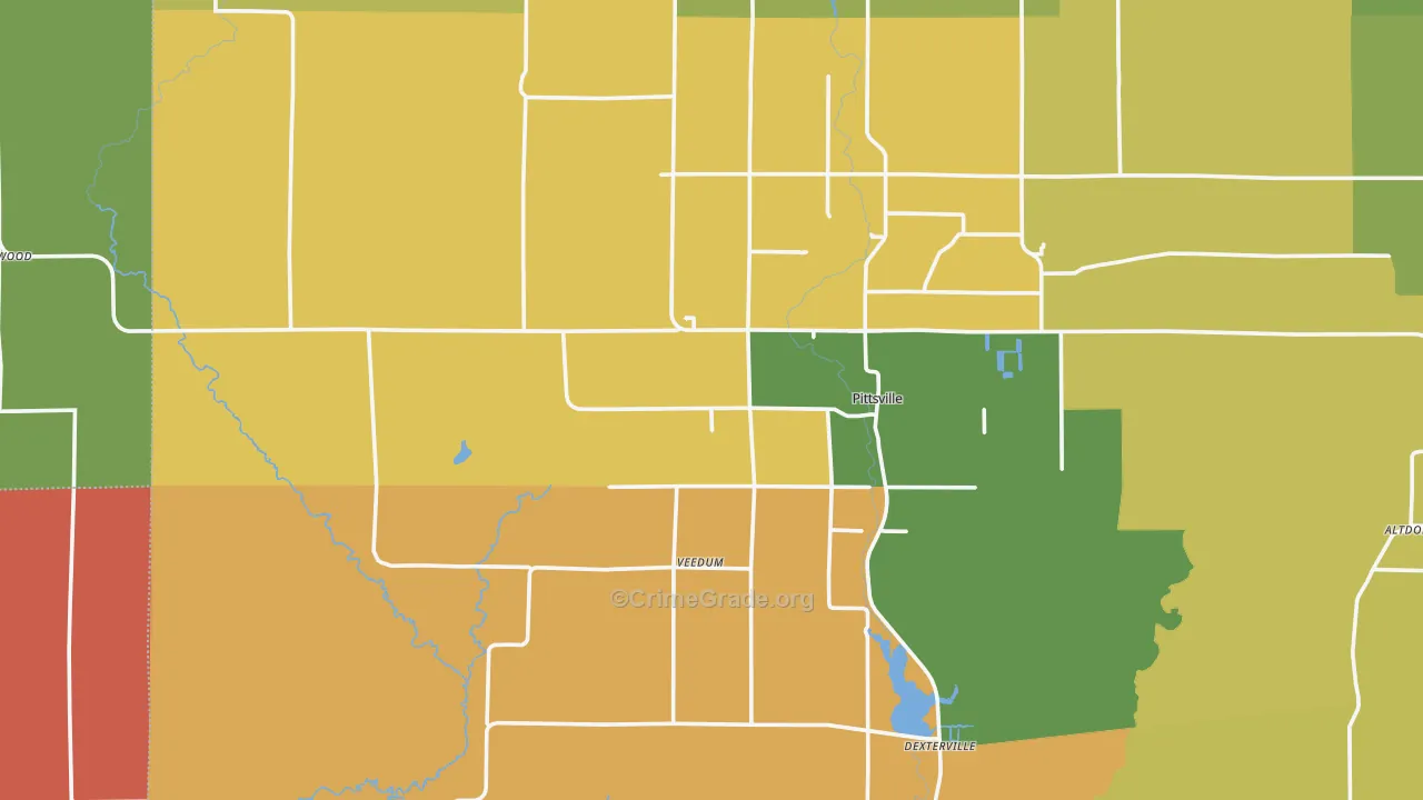 Pittsville, WI Map of Burglary Rates