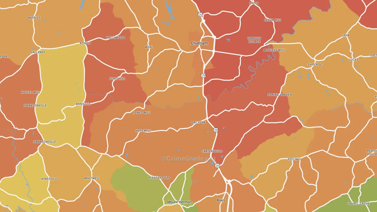 Pittsylvania County, VA Map of Burglary Rates