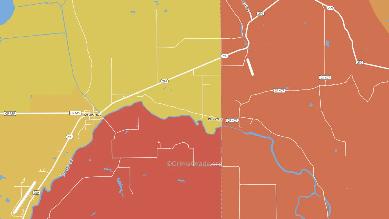 Pittville, CA Map of Burglary Rates