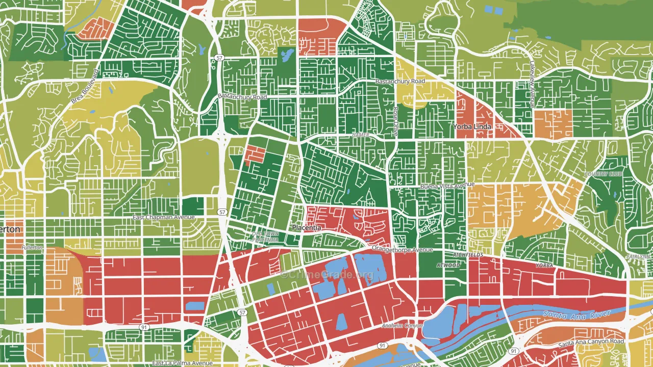 Placentia, CA Map of Burglary Rates