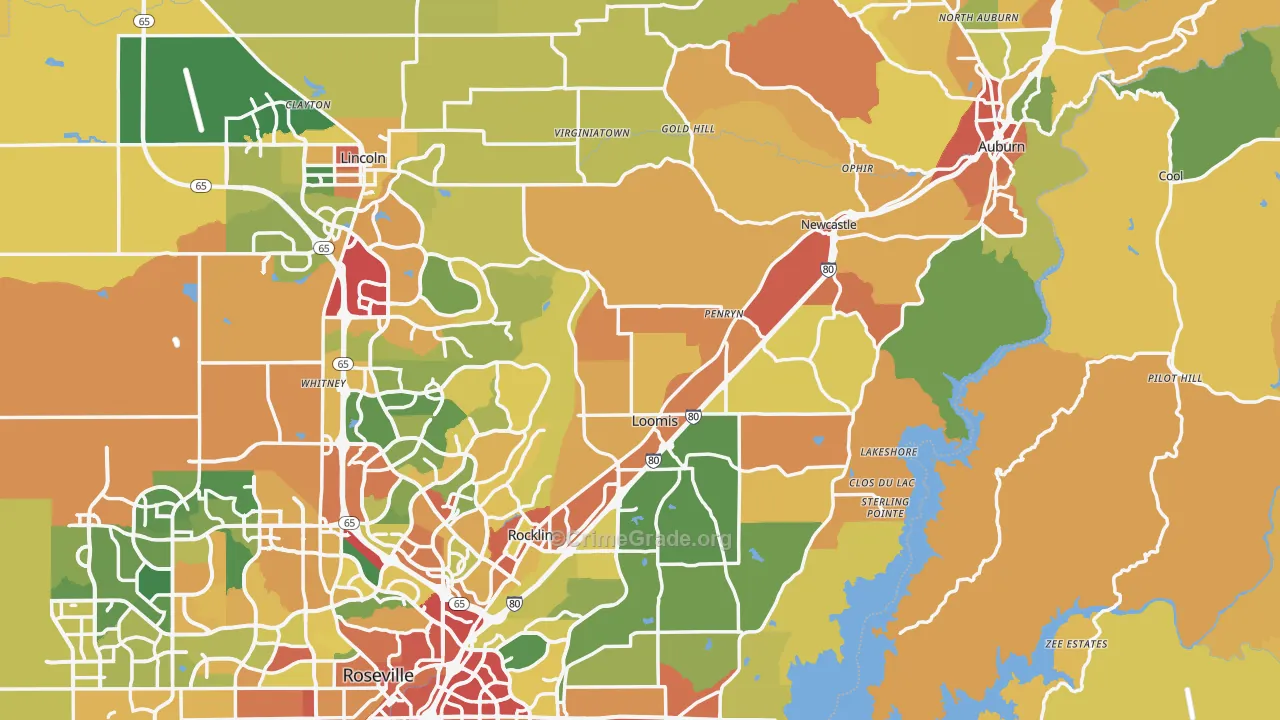 Placer County, CA Map of Burglary Rates