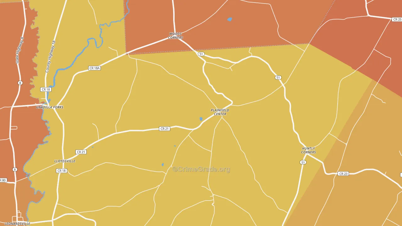 Plainfield Center, NY Map of Burglary Rates
