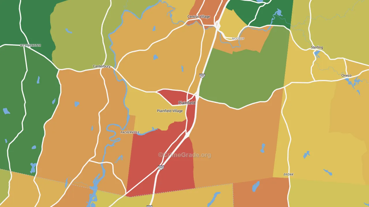 Plainfield, CT Map of Burglary Rates