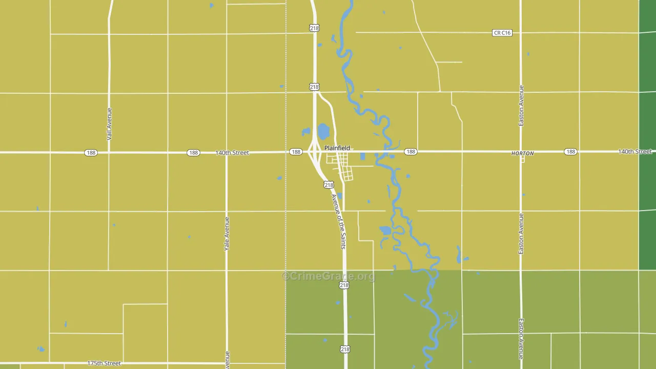 Plainfield, IA Map of Burglary Rates