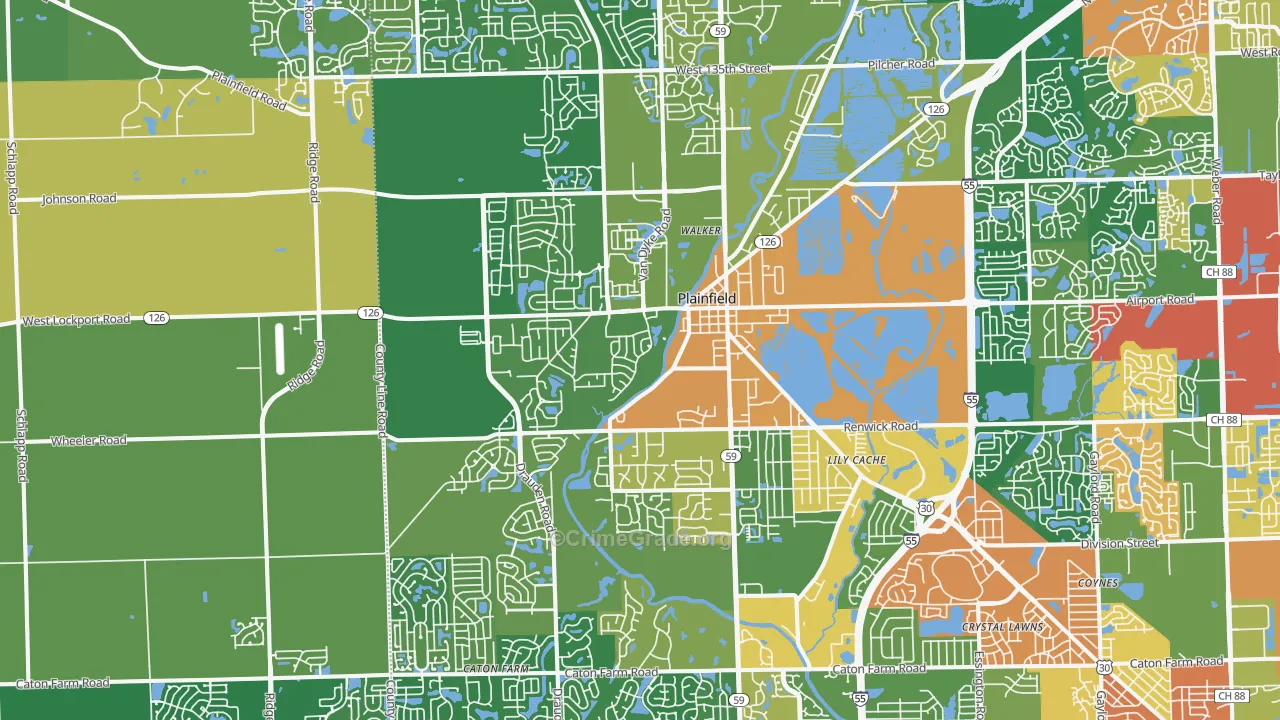 Plainfield, IL Map of Burglary Rates