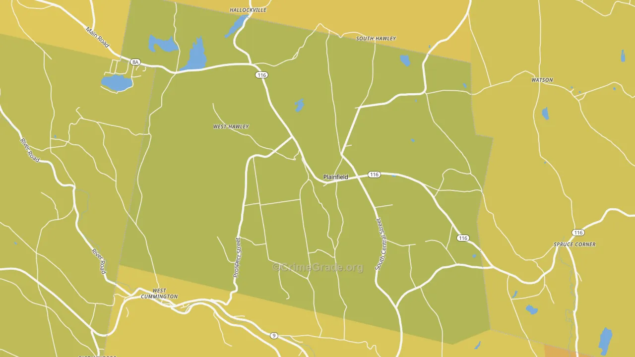 Plainfield, MA Map of Burglary Rates