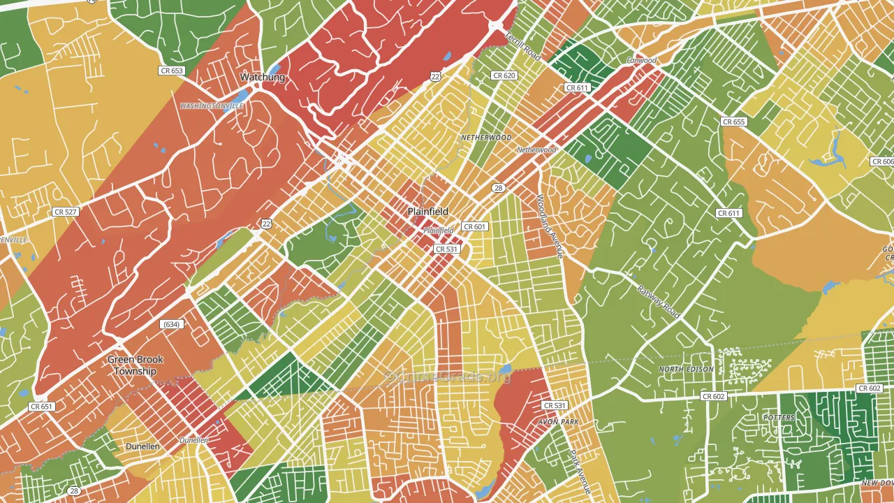 Plainfield, NJ Map of Burglary Rates
