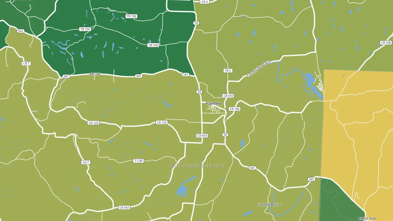 Plainfield, OH Map of Burglary Rates