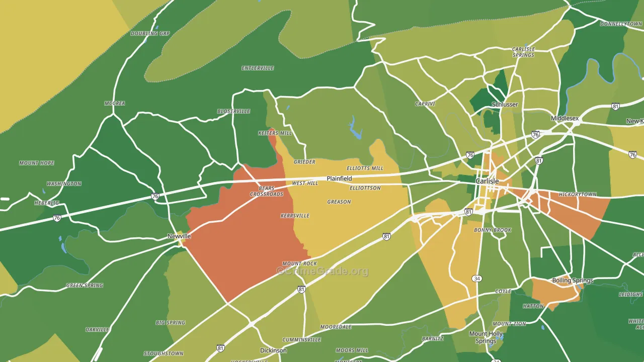 Plainfield, PA Map of Burglary Rates
