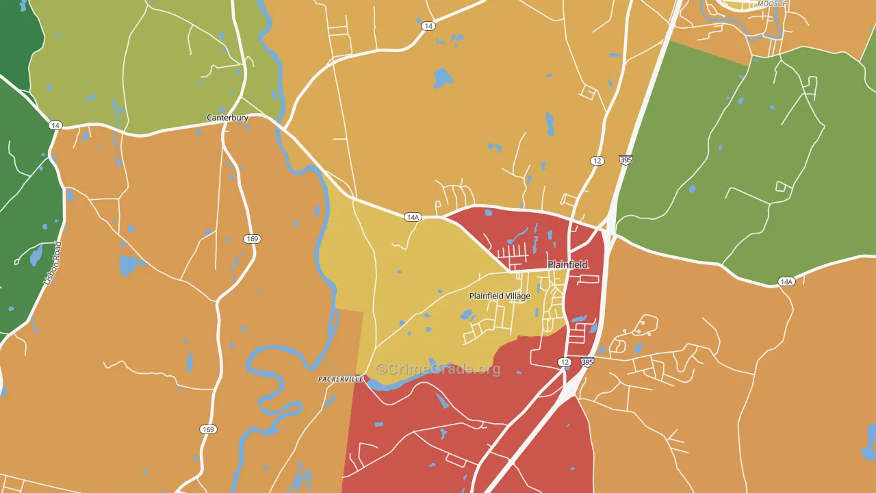 Plainfield Village, CT Map of Burglary Rates