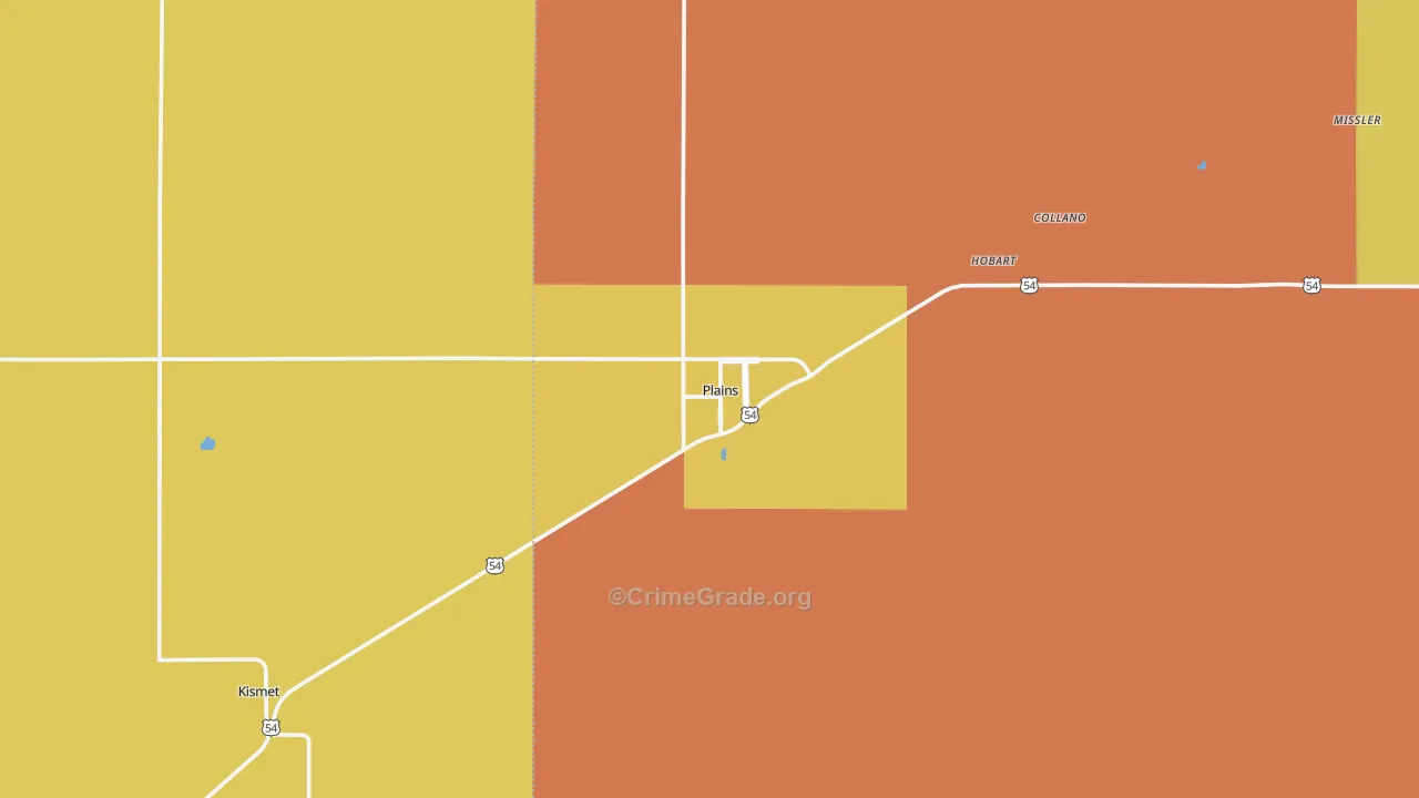 Plains, KS Map of Burglary Rates