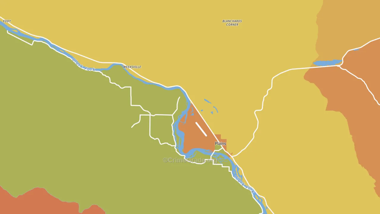 Plains, MT Map of Burglary Rates
