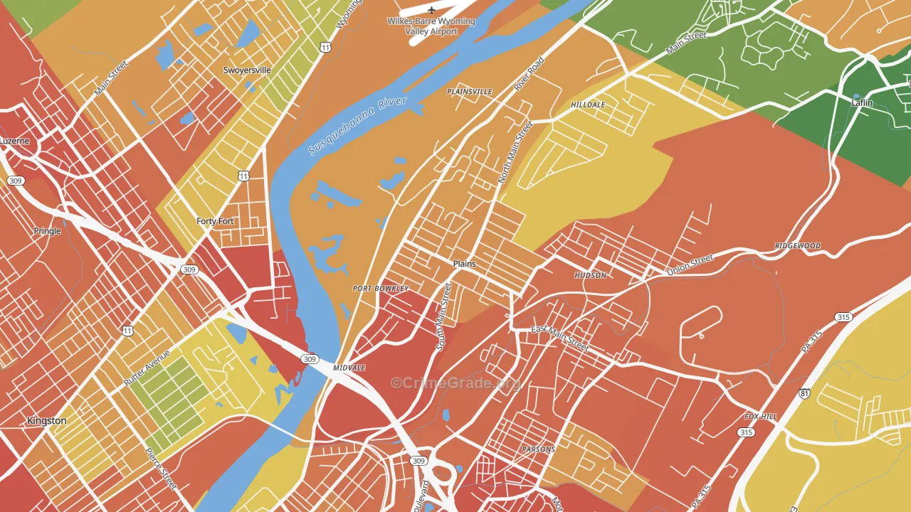 Plains, PA Map of Burglary Rates