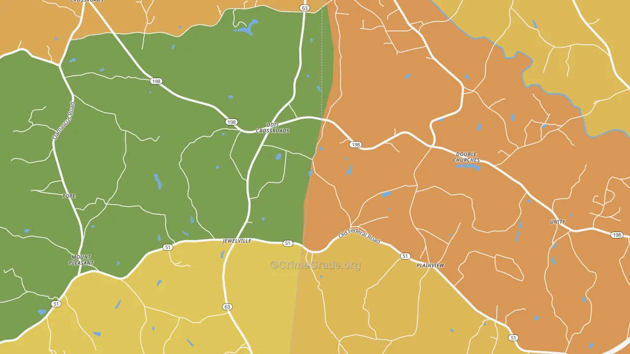 Plainview, GA Map of Burglary Rates