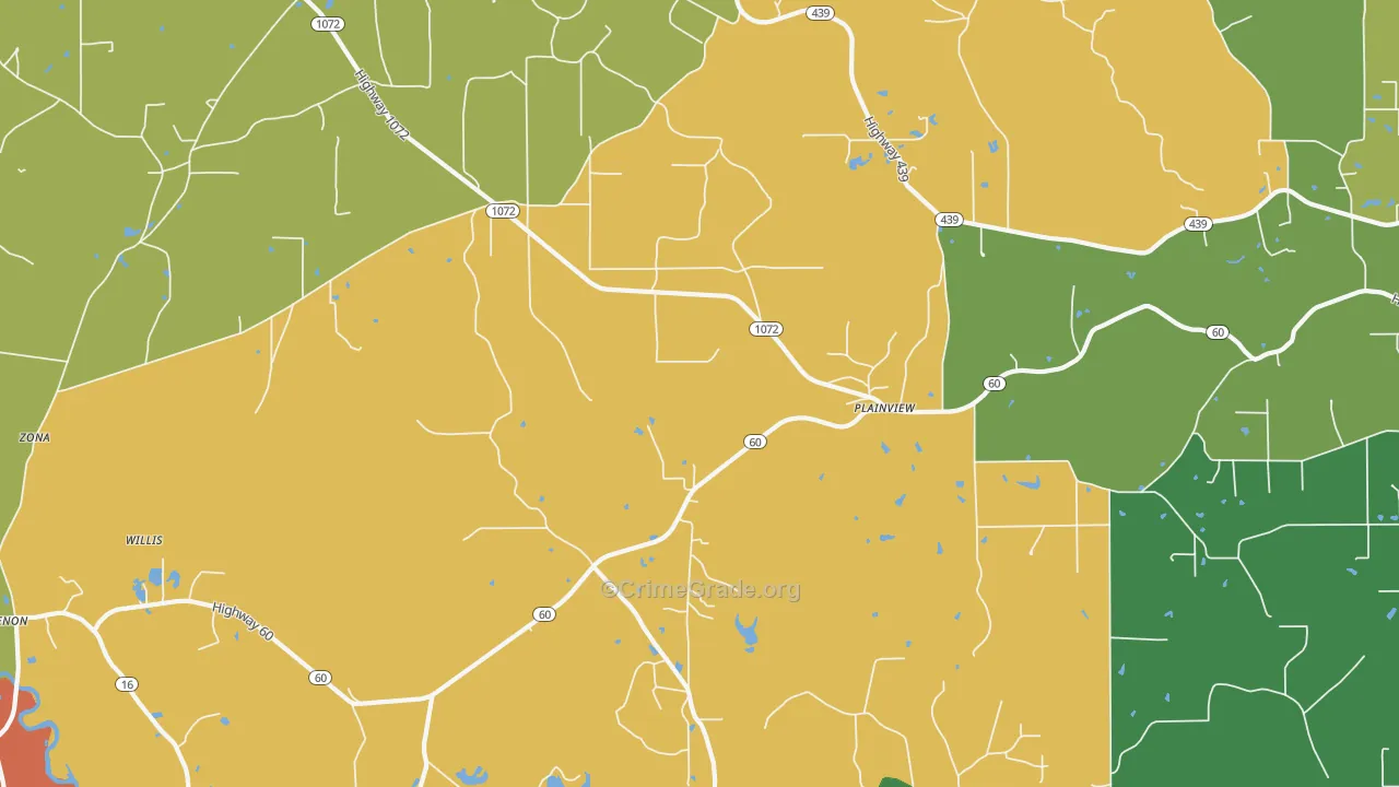 Plainview, LA Map of Burglary Rates