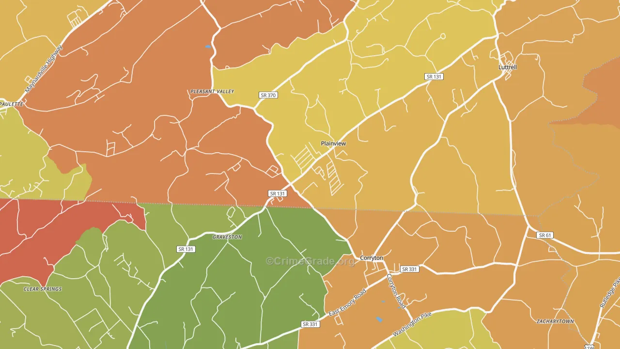 Plainview, TN Map of Burglary Rates