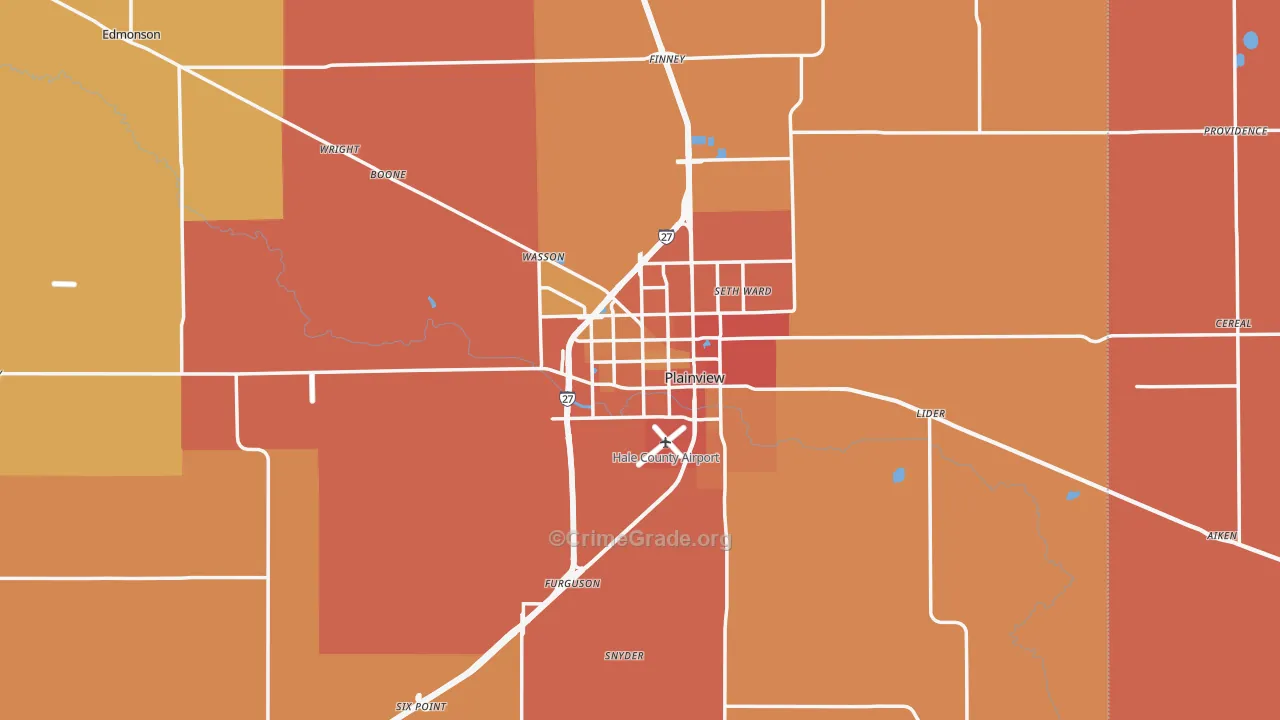 Plainview, TX Map of Burglary Rates