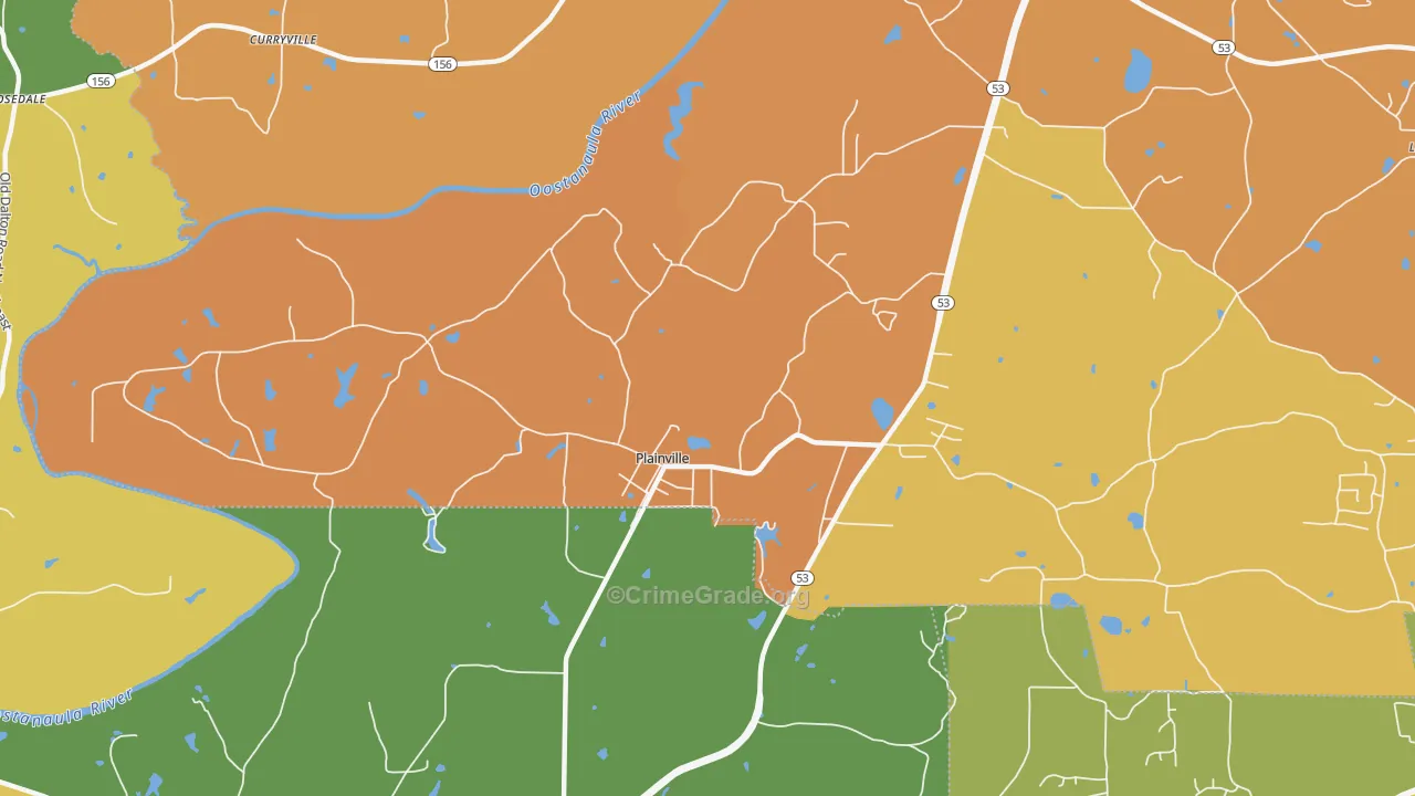 Plainville, GA Map of Burglary Rates