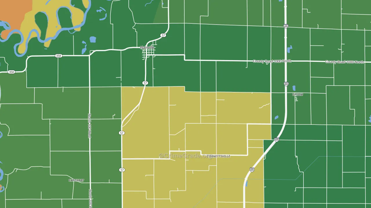 Plainville, IN Map of Burglary Rates