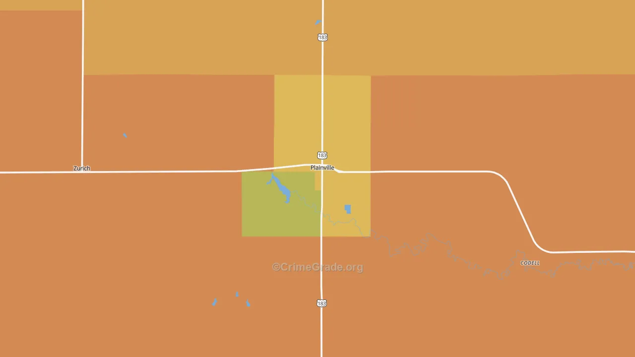 Plainville, KS Map of Burglary Rates