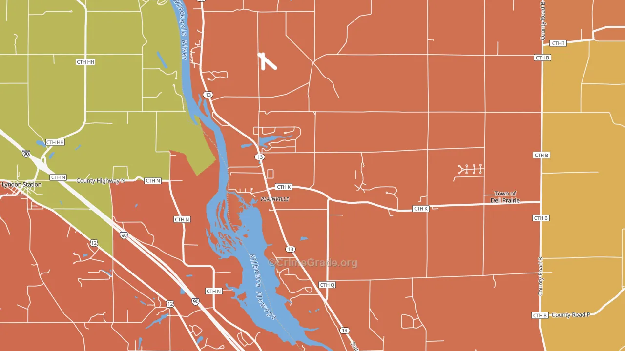 Plainville, WI Map of Burglary Rates