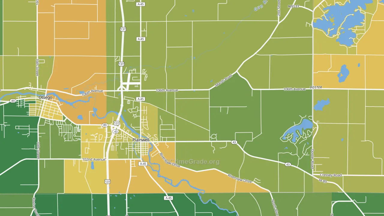 Plainwell, MI Map of Burglary Rates