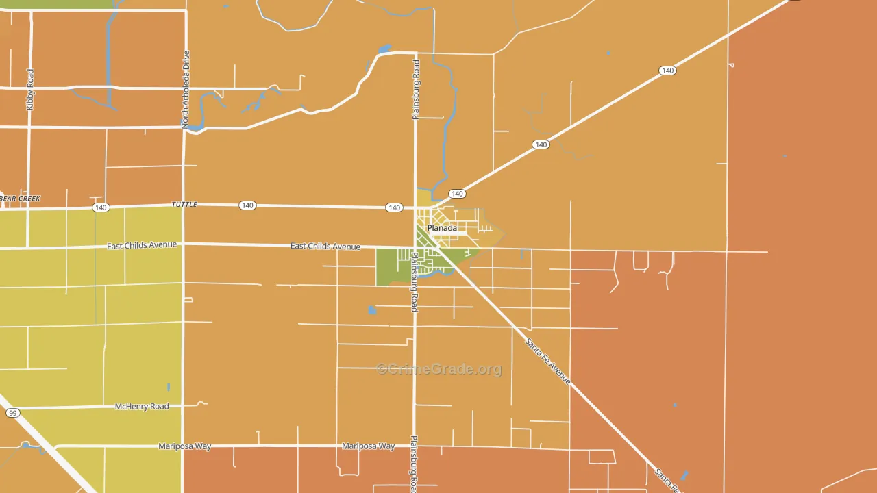 Planada, CA Map of Burglary Rates