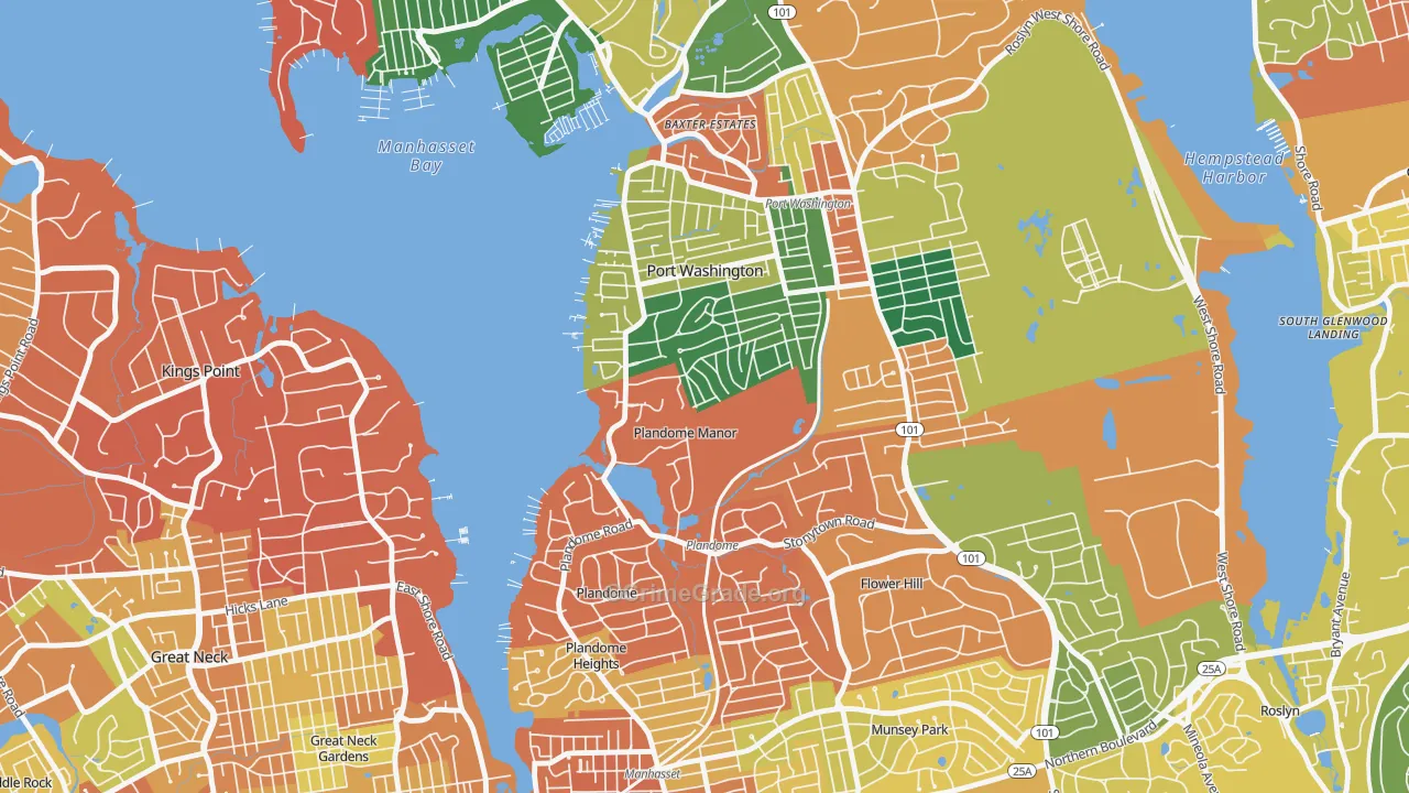 Plandome Manor, NY Map of Burglary Rates