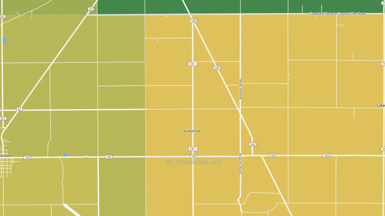 Plankton, OH Map of Burglary Rates