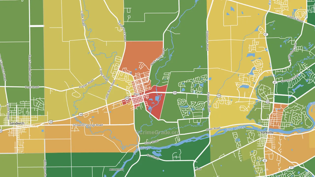 Plano, IL Map of Burglary Rates