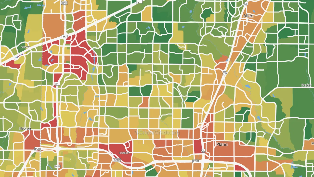 Plano, TX Map of Burglary Rates