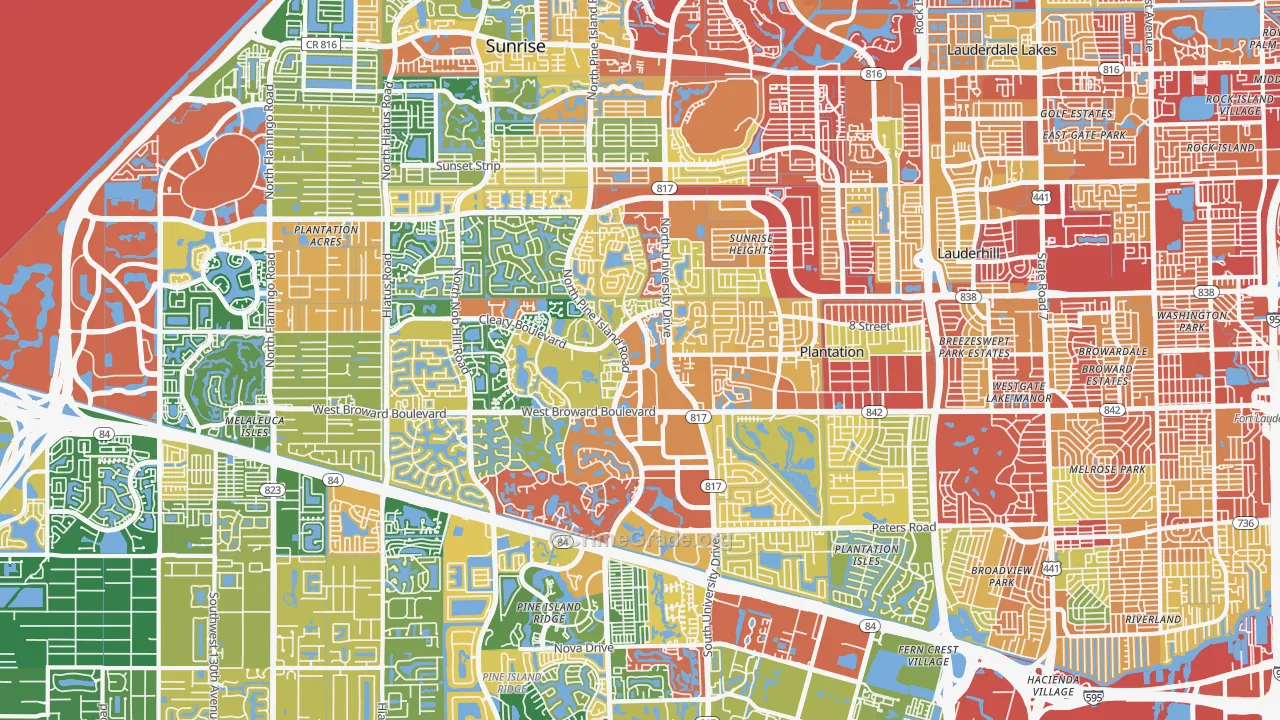 Plantation, FL Map of Burglary Rates