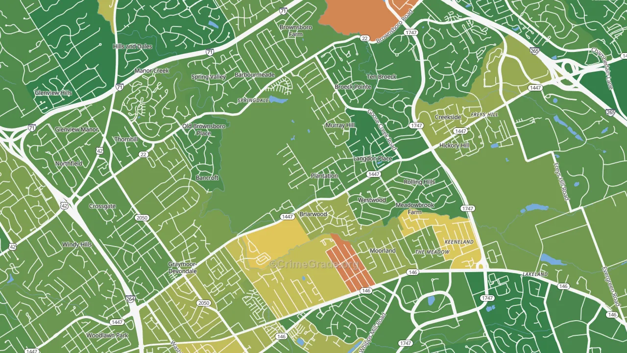 Plantation, KY Map of Burglary Rates