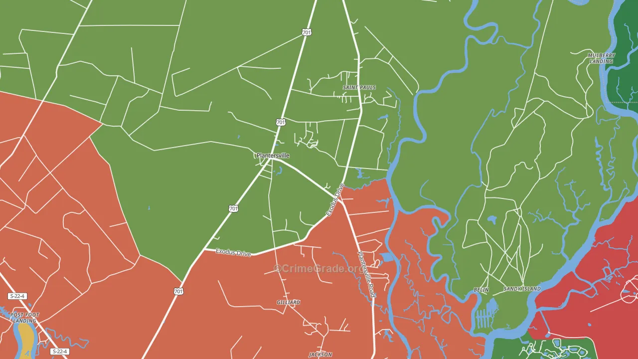 Plantersville, SC Map of Burglary Rates