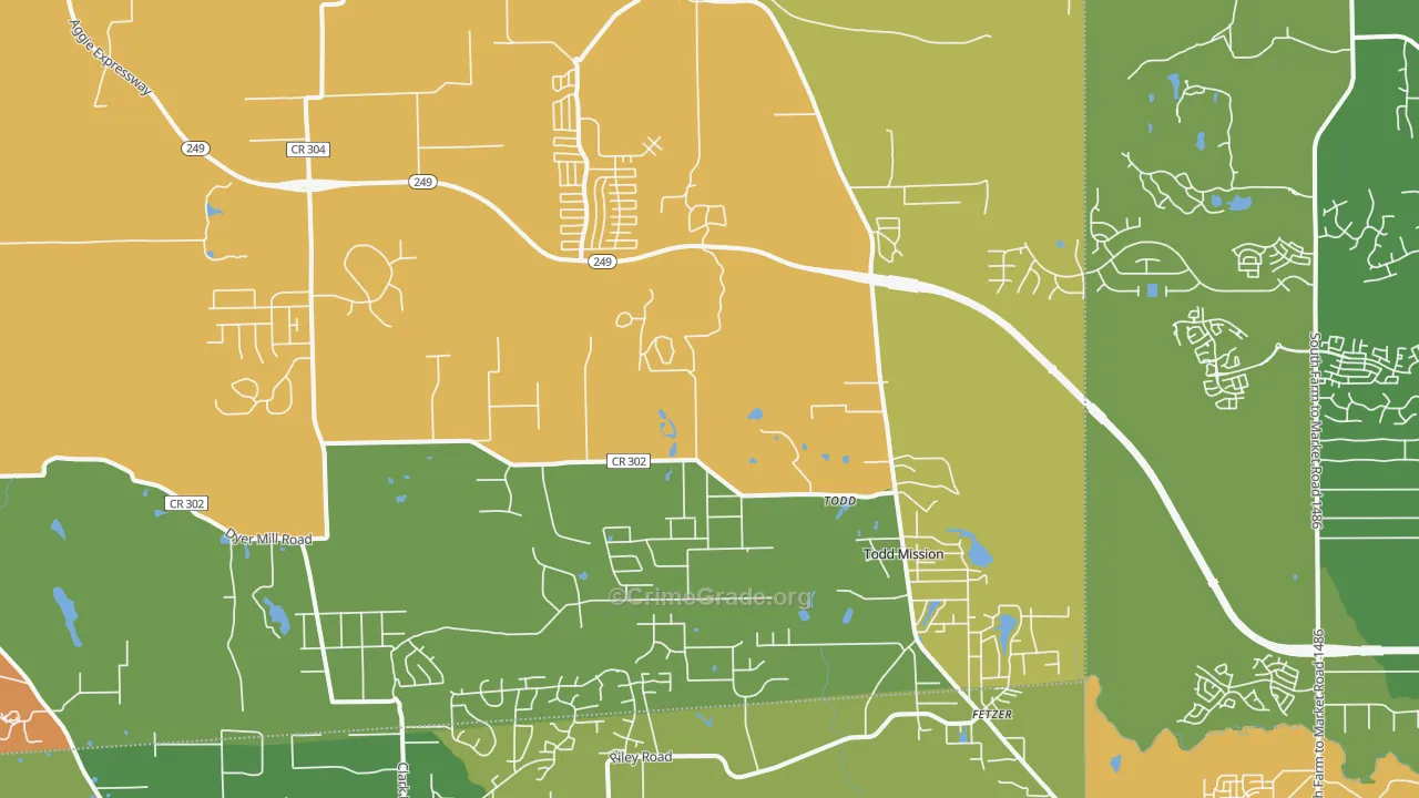 Plantersville, TX Map of Burglary Rates