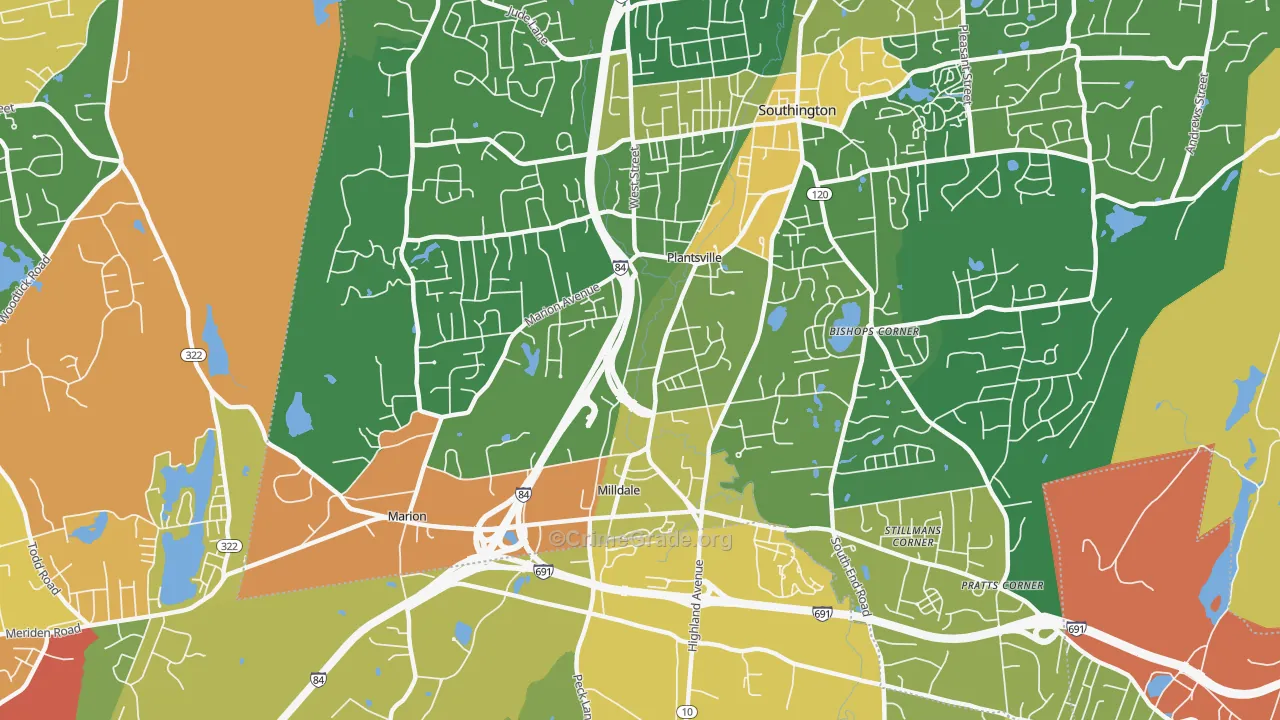 Plantsville, CT Map of Burglary Rates