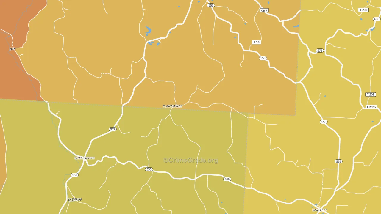 Plantsville, OH Map of Burglary Rates
