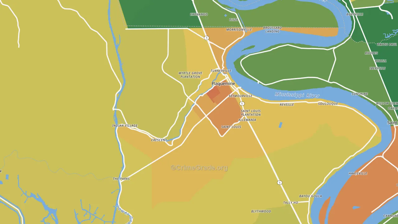 Plaquemine, LA Map of Burglary Rates