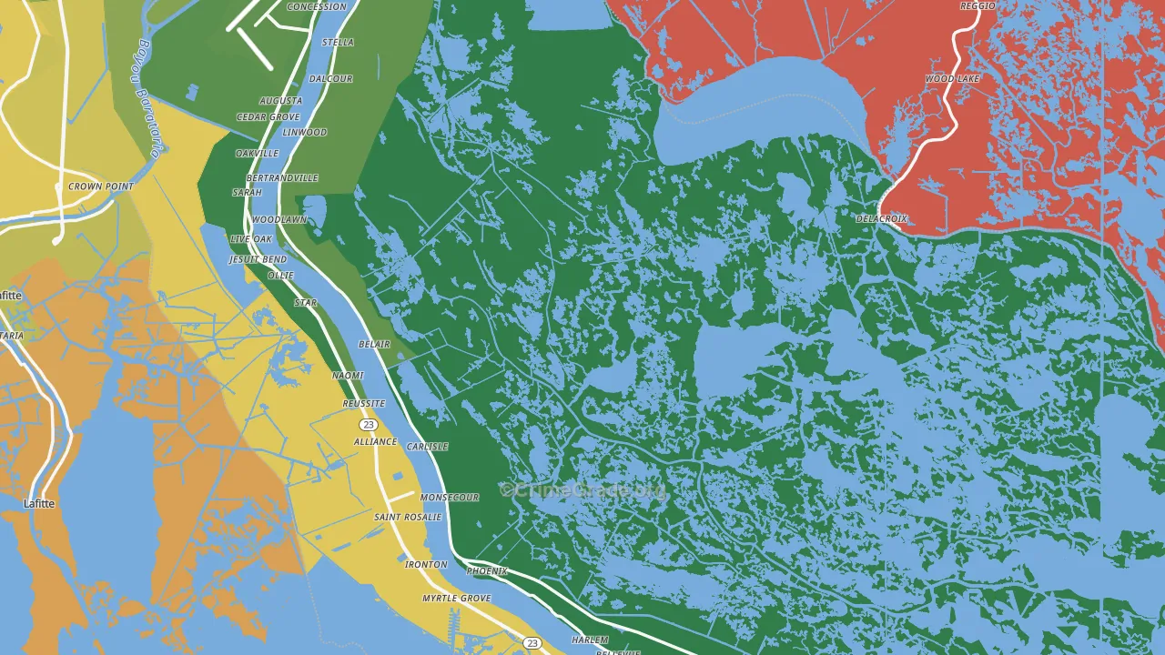 Plaquemines Parish, LA Map of Burglary Rates
