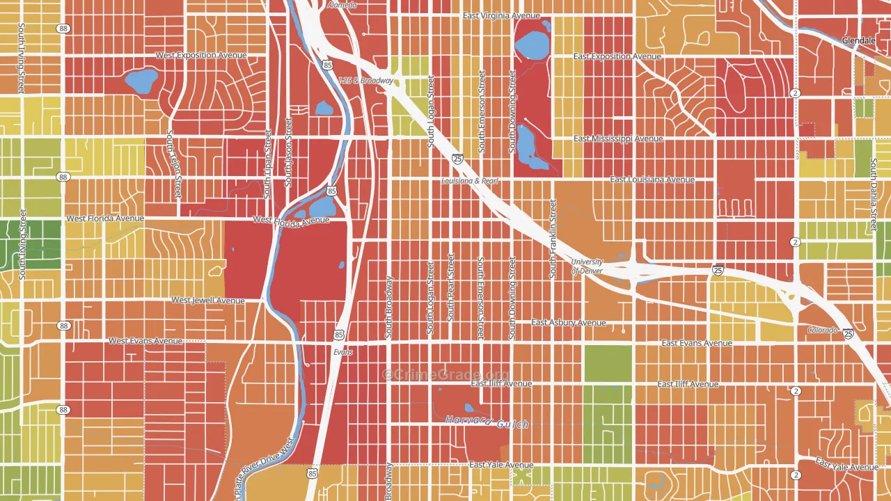 Platt Park, Denver, CO Map of Burglary Rates