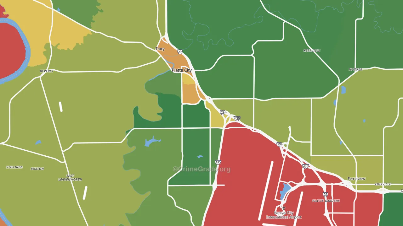 Platte City, MO Map of Burglary Rates