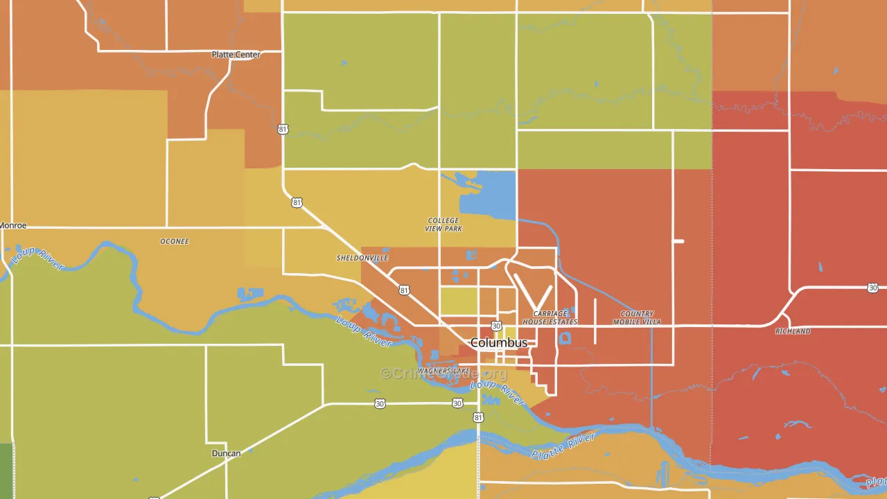 Platte County, NE Map of Burglary Rates