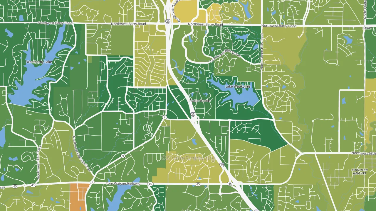 Platte Woods, MO Map of Burglary Rates