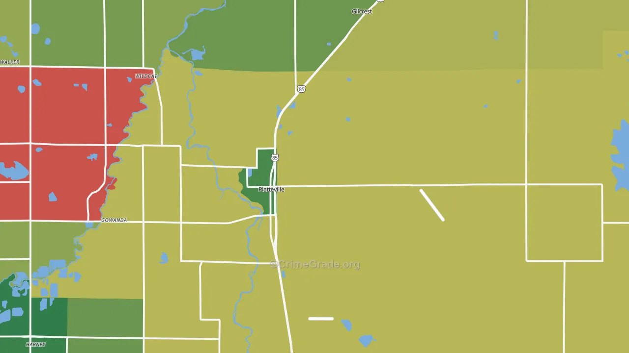Platteville, CO Map of Burglary Rates