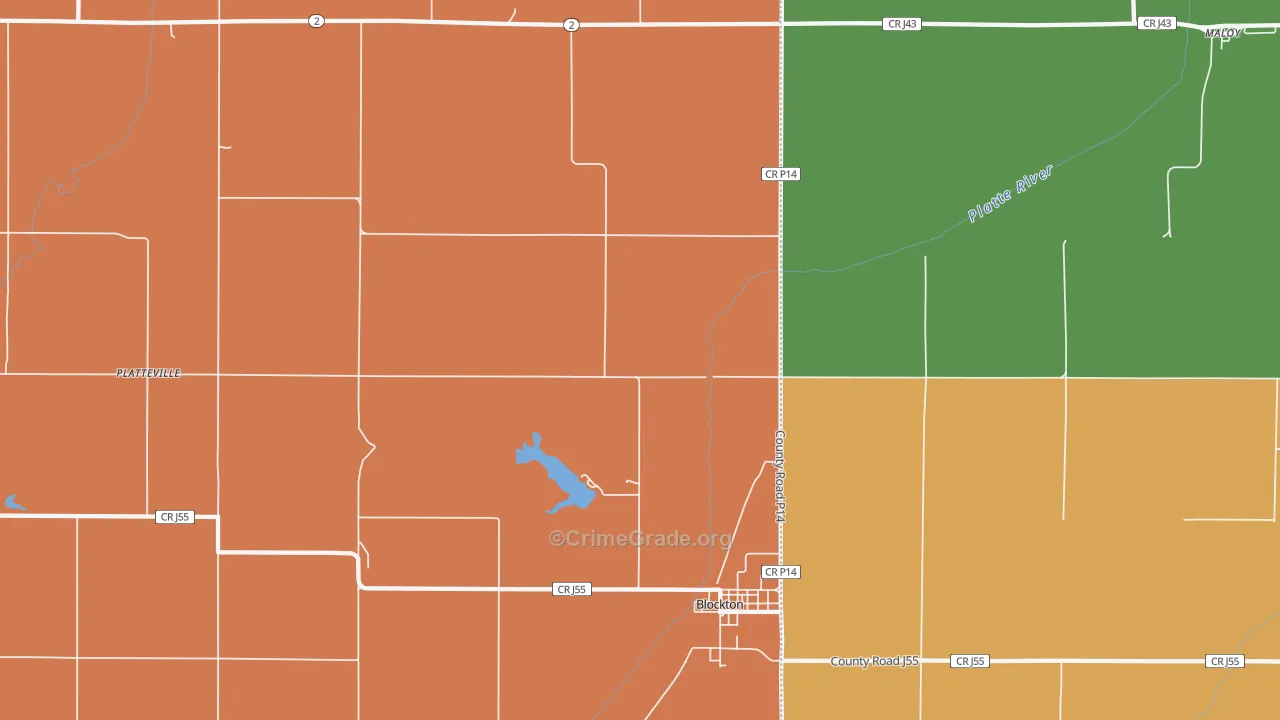 Platteville, IA Map of Burglary Rates