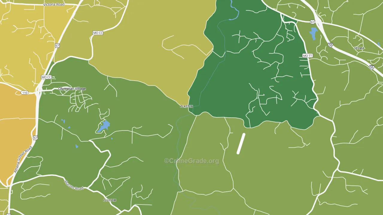 Plattin, MO Map of Burglary Rates